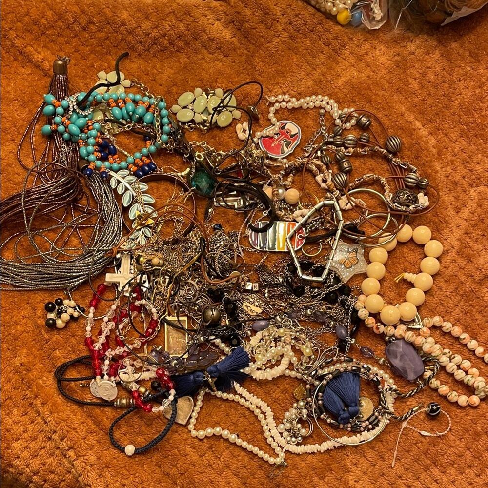 Crafting Lot C 2.7lbs of assorted beads metals and other items